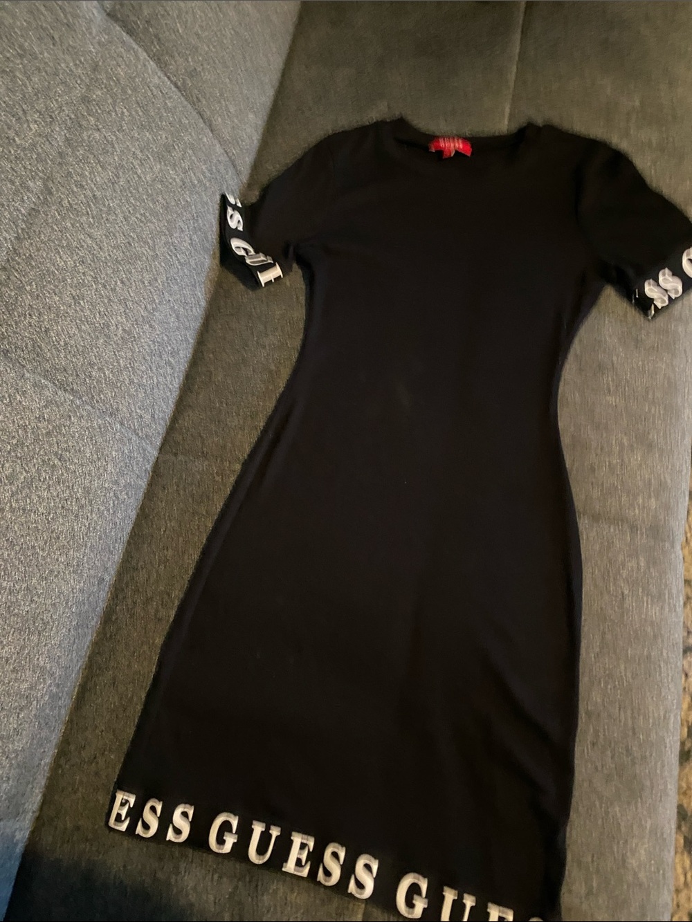 Brand new GUESS Black Logo-Trim Midi T-Shirt Dress